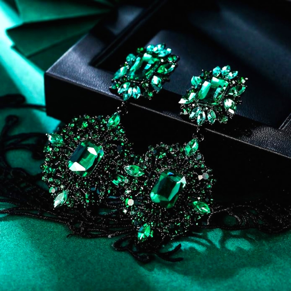 Vintage Inspired Green Gem Stone Medieval Look  Earrings